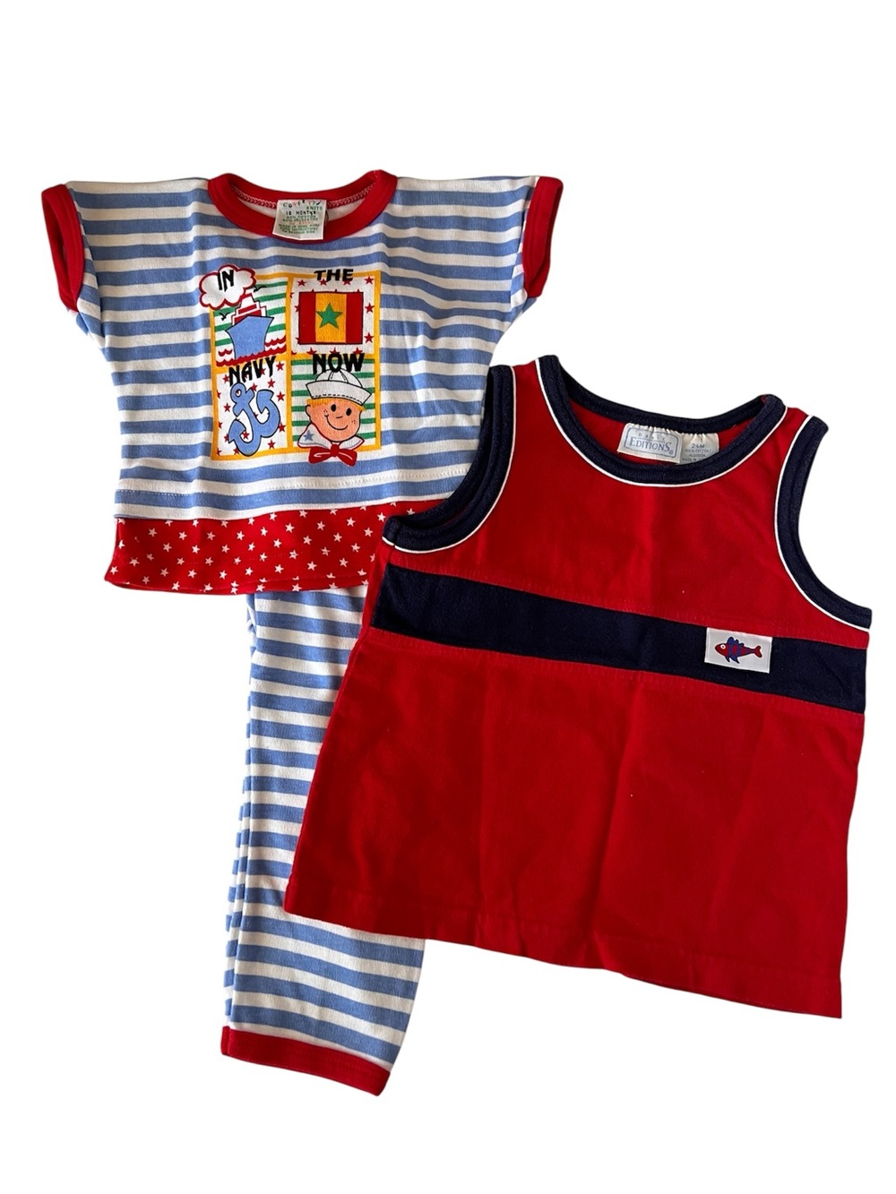 Vintage Kids Matching Set - Red, Navy, Light Blue & White